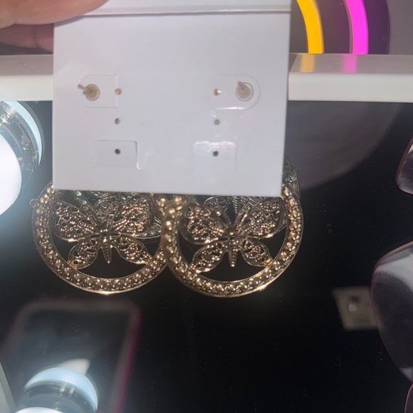 Gold Butterfly Drop Earrings - Picture 3 of 3